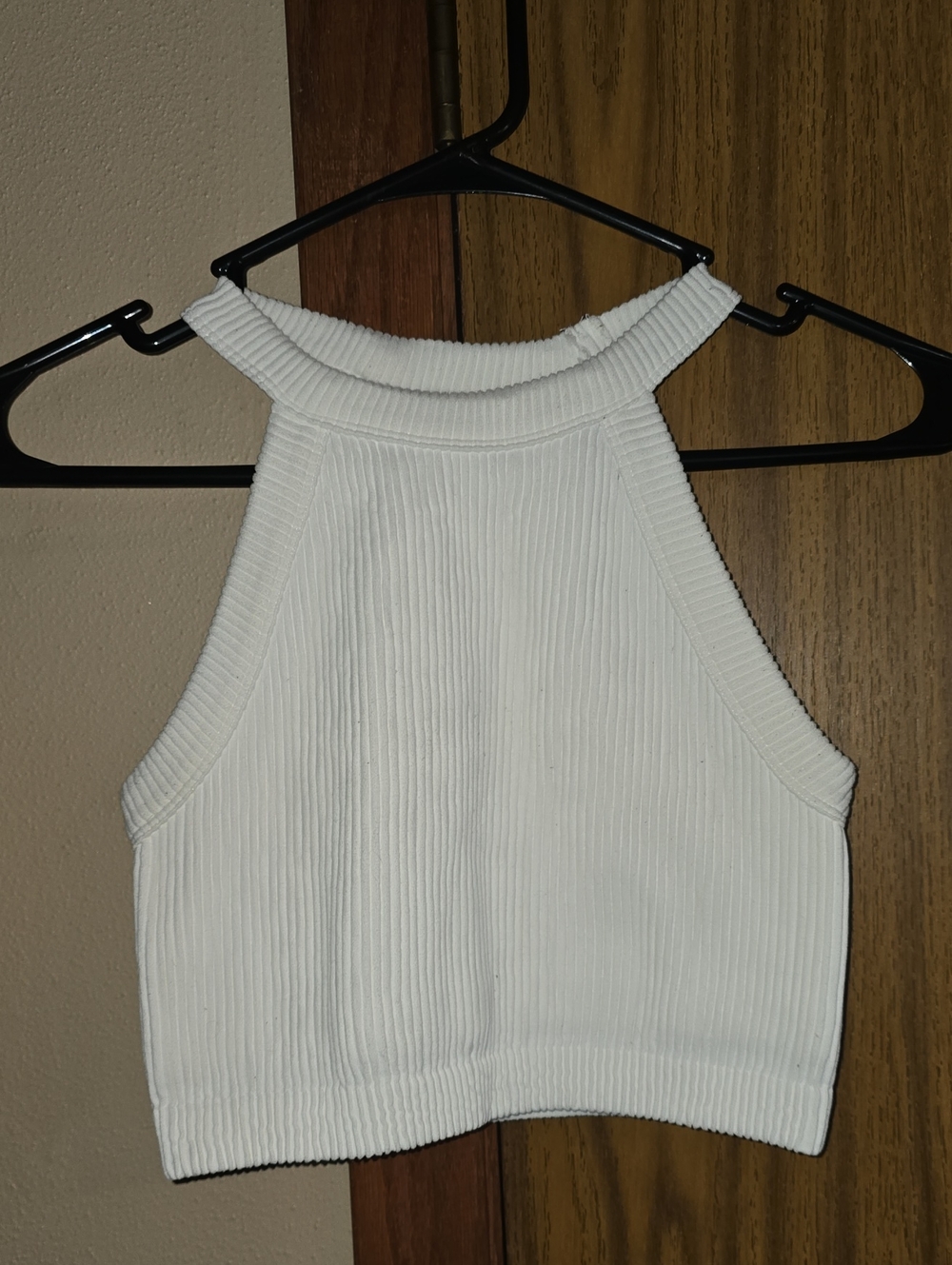 aerie White Ribbed Halter Crop Tank